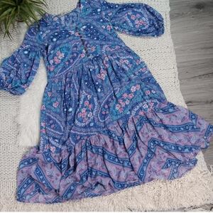 FP To Love Celestial Blue And Pink Paisley Floral Print Midi Dress, Small